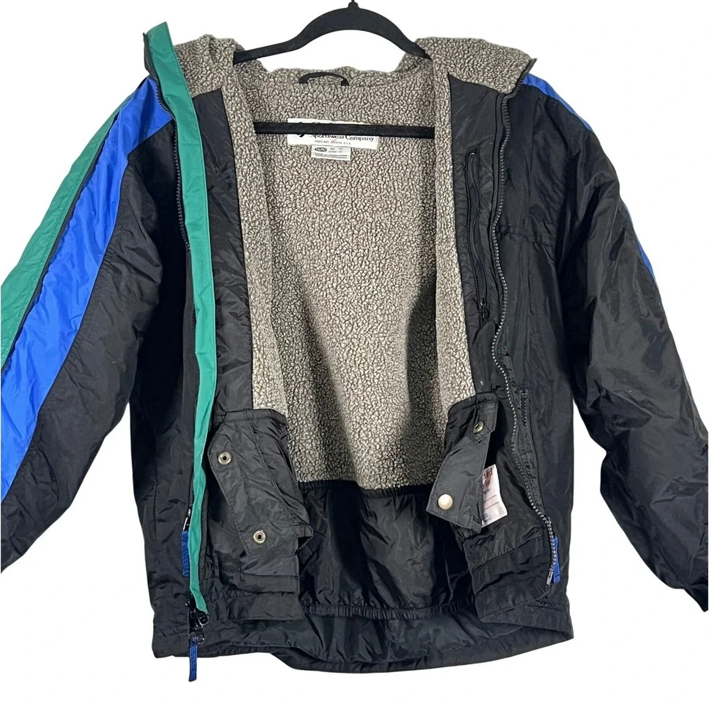 Columbia Vintage Kids Black Blue Fleece Lined‎ Wind Proof Winter Coat Boys 14/16